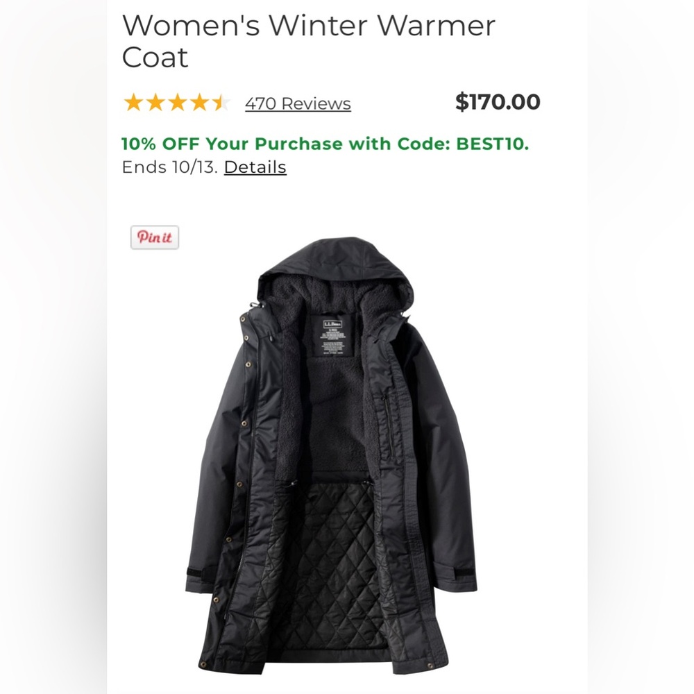 L.L. Bean Black Women’s Winter Warmer Jacket with Hood - size small - Picture 6 of 6